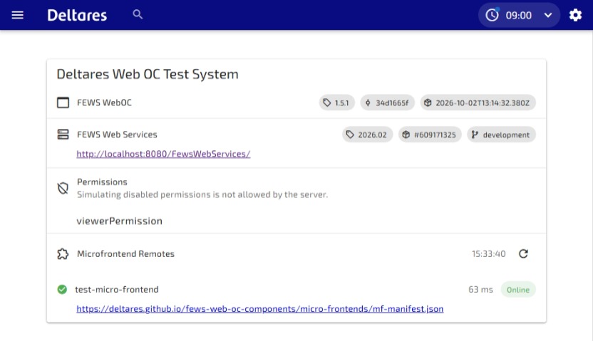 Web OC about page with micro frontend remote status